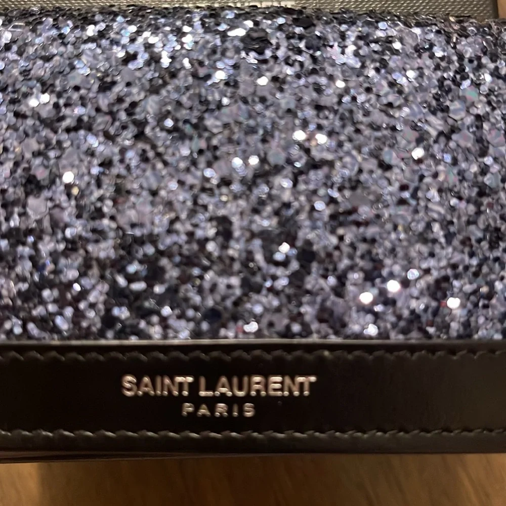 ✨Saint Laurent ✨Glitter Panel Leather Wallet in Blue and Black🖤 - Picture 2 of 9